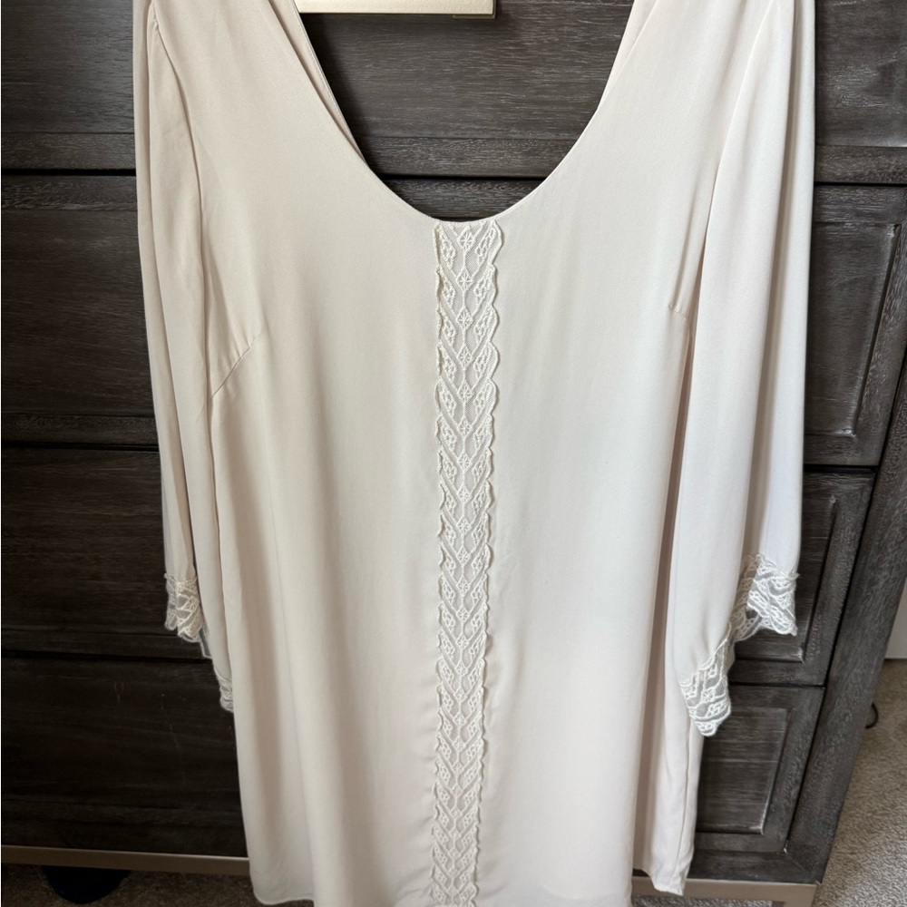 Astr Cream Dress with Lace Trim